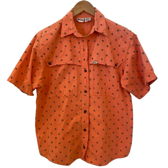 Ilio Womens Vintage Orange Button Up Short Sleeve Top - Picture 4 of 7